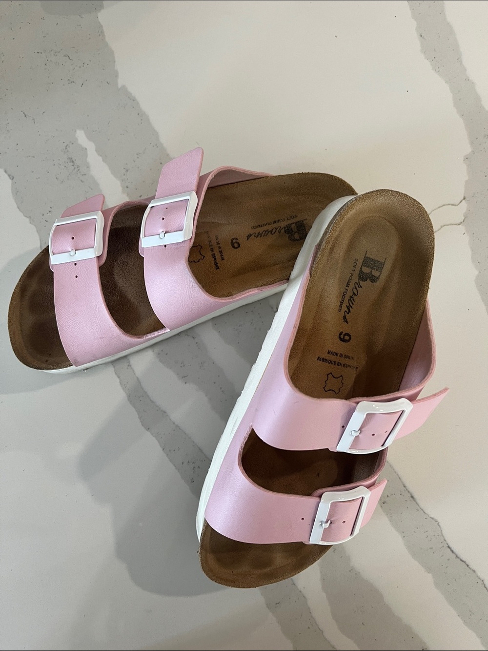 Pink Double-Buckle Women’s Platform Sandals - Casual Slide - Picture 2 of 4